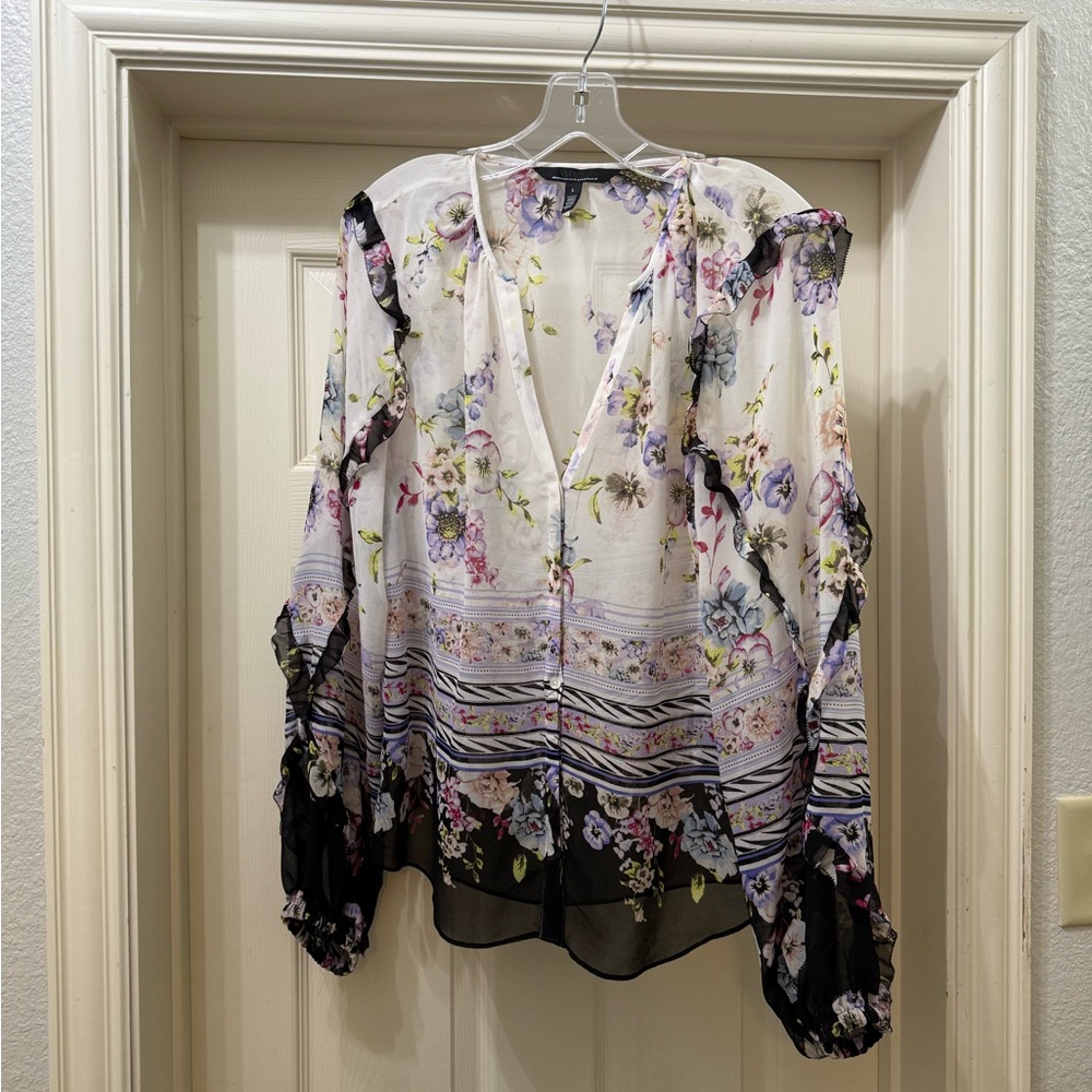 White House Black Market Floral Sheer Blouse
